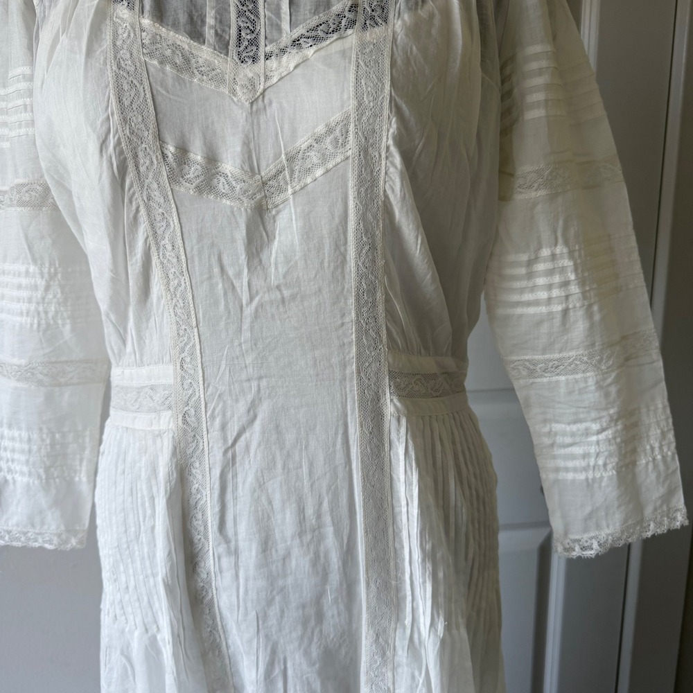 Polo Ralph Lauren Cream Lace Pintuck Edwardian Maxi Dress Vintage Style Size 4 - Picture 5 of 16